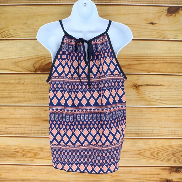 Wishful Park Tank Top Blouse Womens Size S Multicolor Geometric Tie Lightweight - Picture 2 of 7